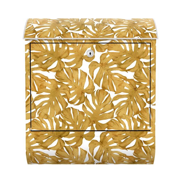Letterboxes yellow Watercolour Monstera Leaves In Gold