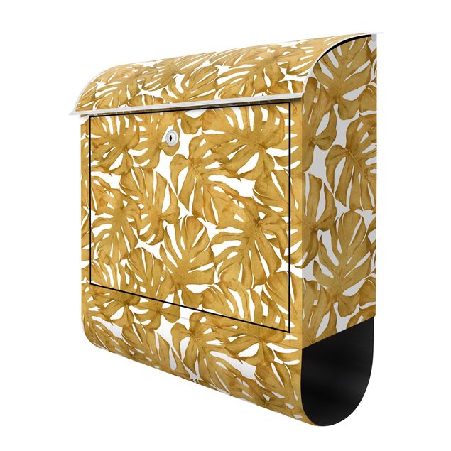 Mailbox Watercolour Monstera Leaves In Gold
