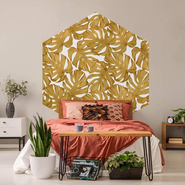 Wallpapers patterns Watercolour Monstera Leaves In Gold