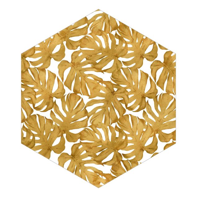Peel and stick wallpaper Watercolour Monstera Leaves In Gold