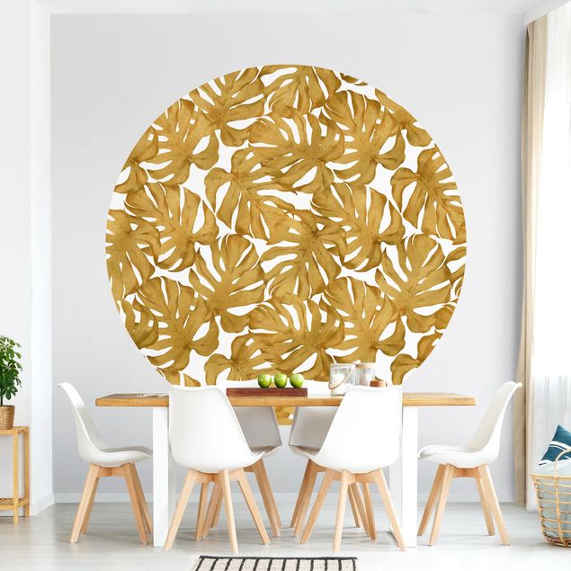 Silver wallpapers Watercolour Monstera Leaves In Gold