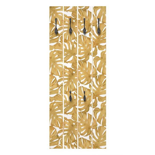 Wall coat hanger Watercolour Monstera Leaves In Gold