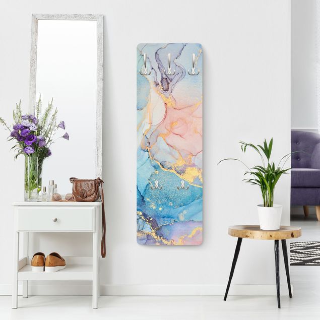 Wall mounted coat rack Watercolour Pastel Colourful With Gold