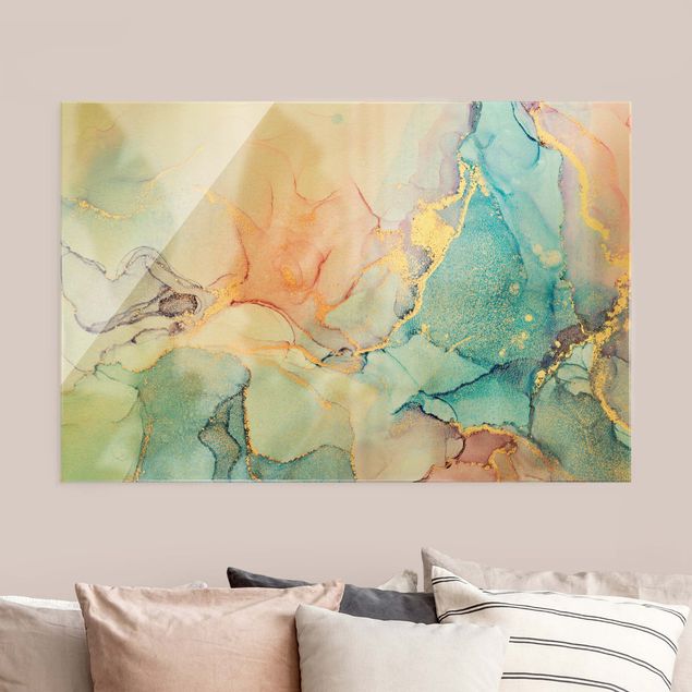 Modern art prints Watercolour Pastel Colourful With Gold