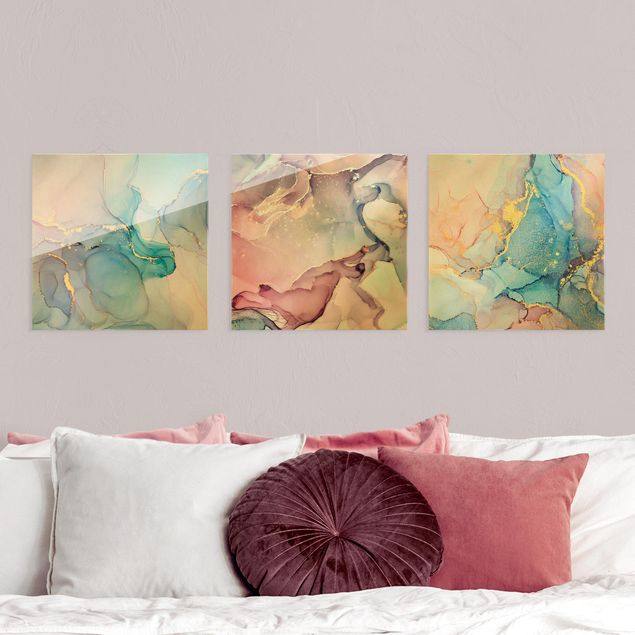 Abstract canvas wall art Watercolour Pastel In Gold