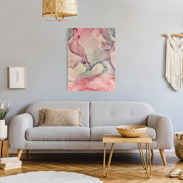 Canvas prints Watercolour Pastel Pink With Gold