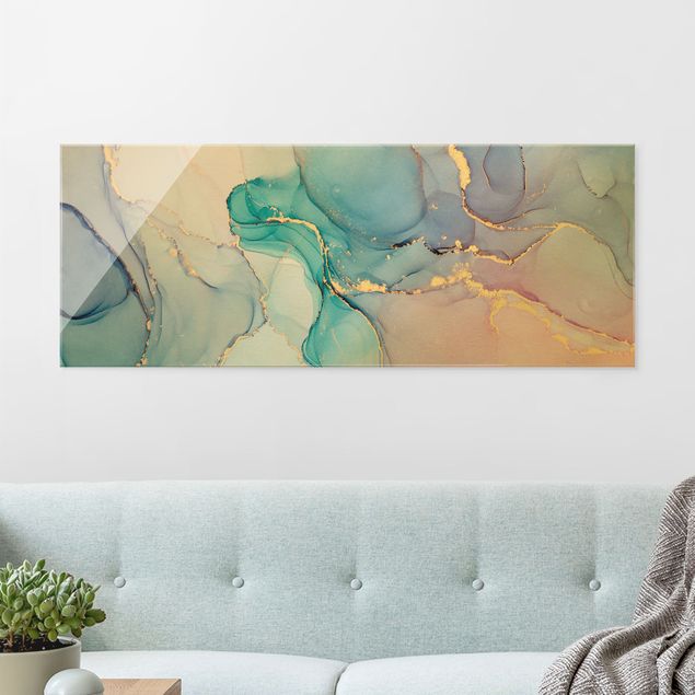 Kitchen Watercolour Pastel Turquoise With Gold