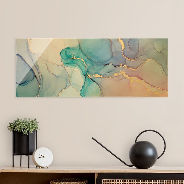 Contemporary art prints Watercolour Pastel Turquoise With Gold