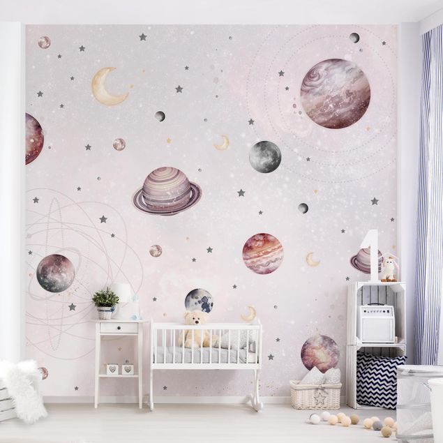 Nursery decoration Planets, Moon And Stars In Watercolour