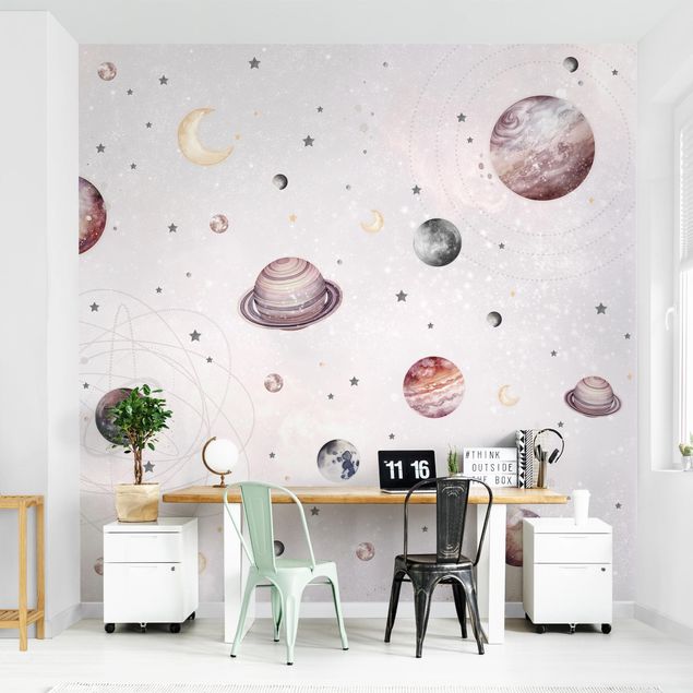 Wallpapers modern Planets, Moon And Stars In Watercolour
