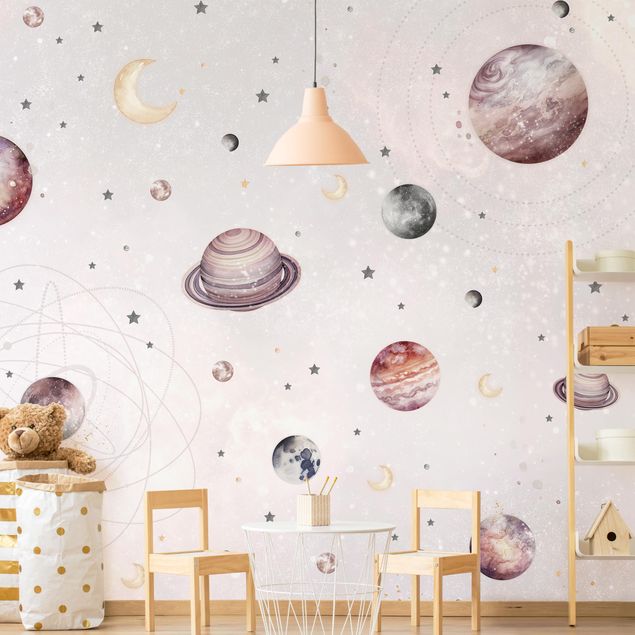 Self adhesive wallpapers Planets, Moon And Stars In Watercolour