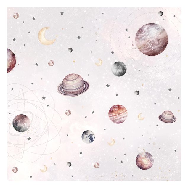 Wallpaper - Planets, Moon And Stars In Watercolour