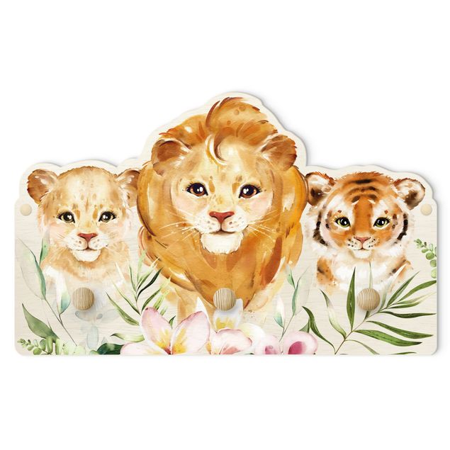 Coat rack for children - Watercolour Big Cats Tiger Lion