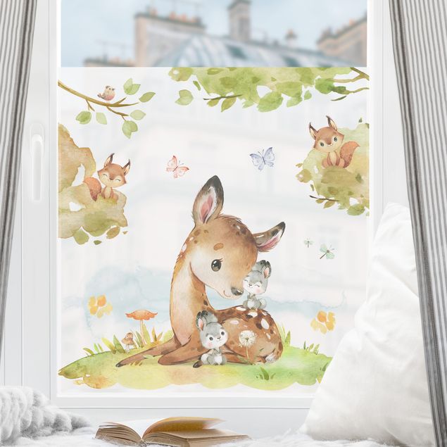 Window stickers animals Watercolour Deer Rabbit and Squirrel