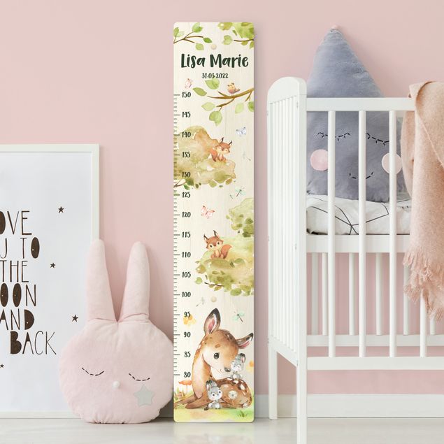 Wooden height chart Watercolour deer with custom name
