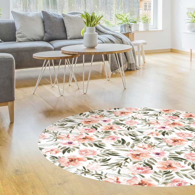 Modern rugs Watercolour Pink Flowers In Front Of White