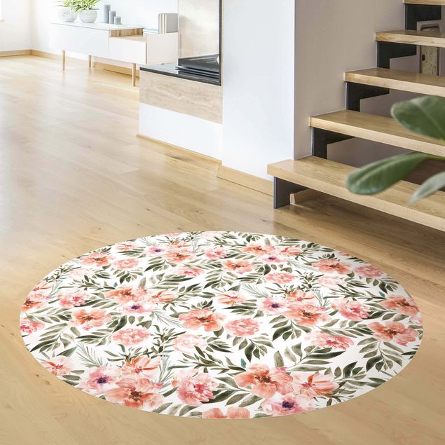 Floral rugs Watercolour Pink Flowers In Front Of White
