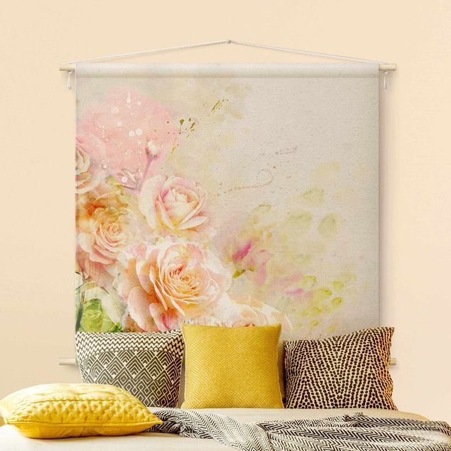 extra large wall tapestry Watercolour Rose Composition