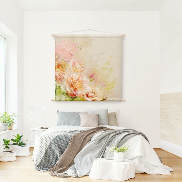 modern tapestry wall hanging Watercolour Rose Composition