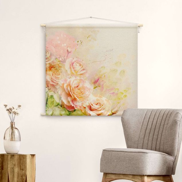 tapestry wall hanging Watercolour Rose Composition