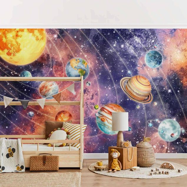 Modern wallpaper designs Solar System In Watercolour