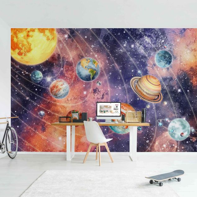 Adhesive wallpaper Solar System In Watercolour