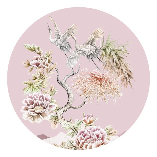 Wallpapers flower Watercolour Storks In Flight With Flowers On Pink