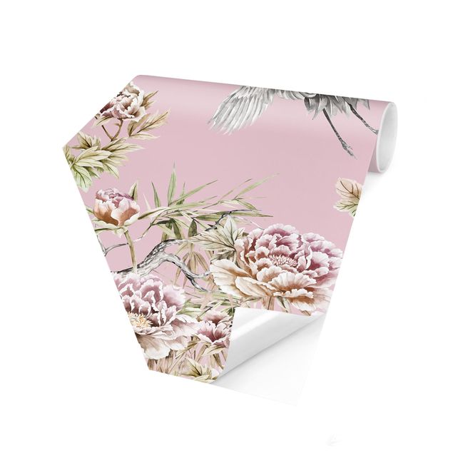 Wallpapers animals Watercolour Storks In Flight With Roses On Pink