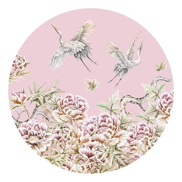 Wallpapers flower Watercolour Storks In Flight With Roses On Pink