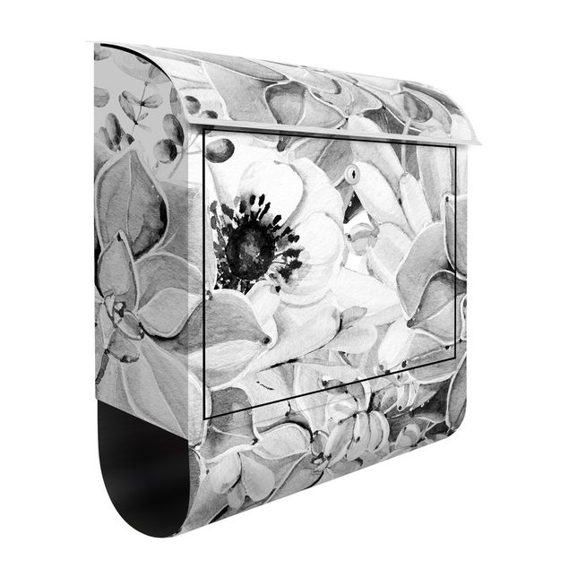 Letterboxes flower Watercolour Succulent With Flower In Black And White