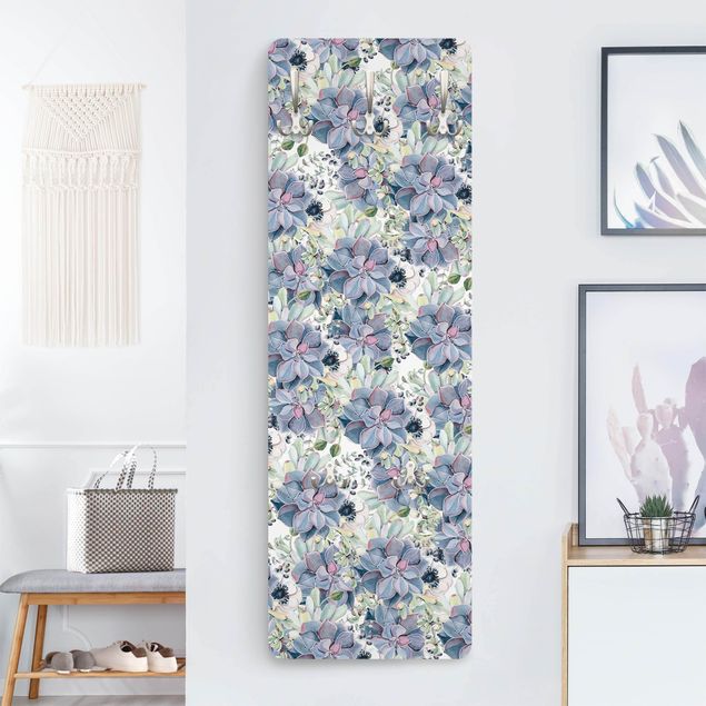 Wall mounted coat rack flower Watercolour Succulents And Anemones Pattern