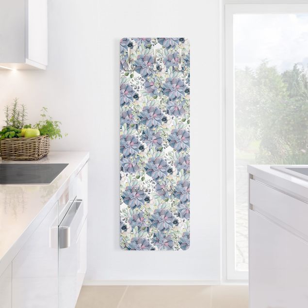 Wall mounted coat rack Watercolour Succulents And Anemones Pattern