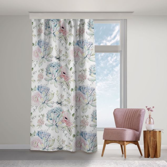 made to measure curtains Watercolour Succulents Bouquet Pattern