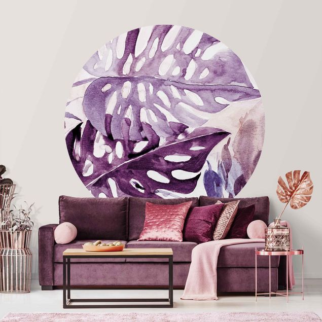 Wallpapers mountain Watercolour Tropical Leaves With Monstera In Aubergine