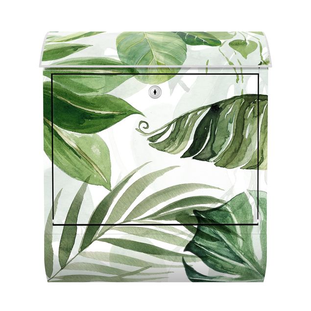 Letterboxes green Watercolour Tropical Leaves And Tendrils