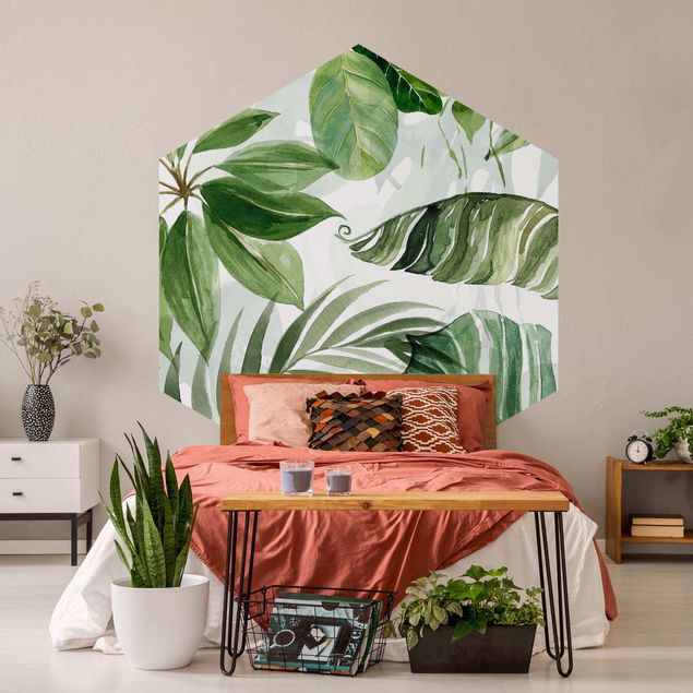 Hexagonal wallpapers Watercolour Tropical Leaves And Tendrils