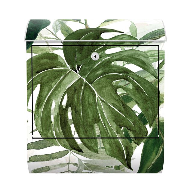 Letterboxes green Watercolour Tropical Arrangement With Monstera