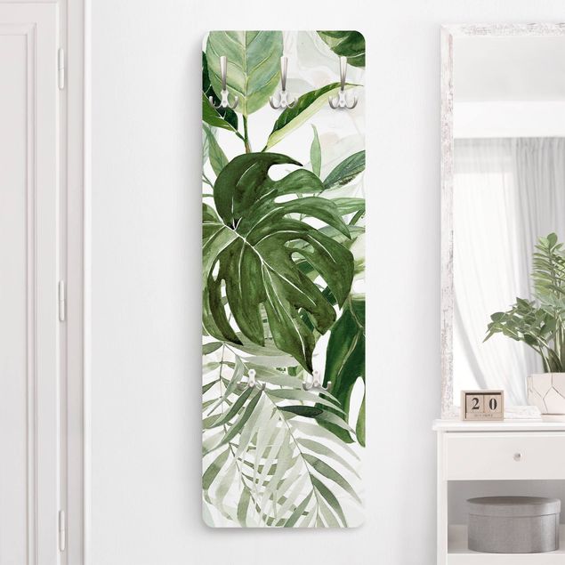 Wall mounted coat rack flower Watercolour Tropical Arrangement With Monstera