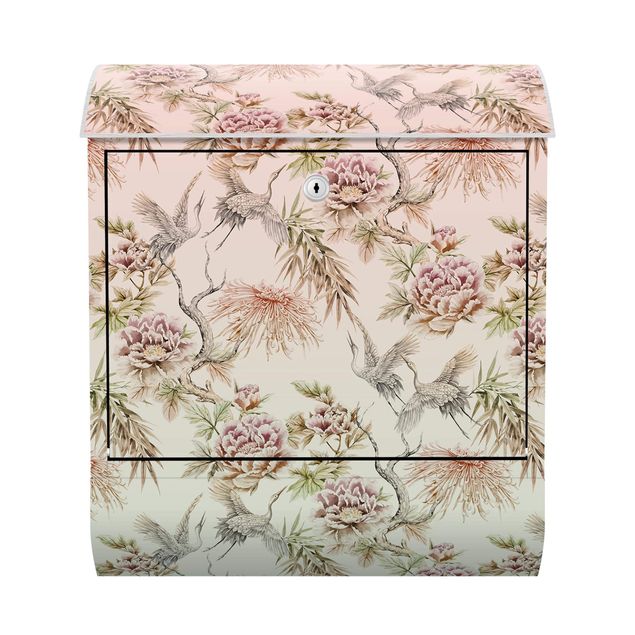 Letterboxes pink Watercolour Birds With Large Flowers In Ombre