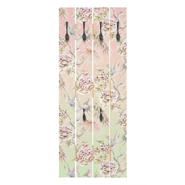 Wall coat rack Watercolour Birds With Large Flowers And Ombre