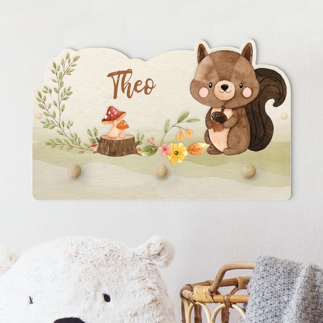 Kids room decor Watercolour Forest Animal Squirrel With Customised Name