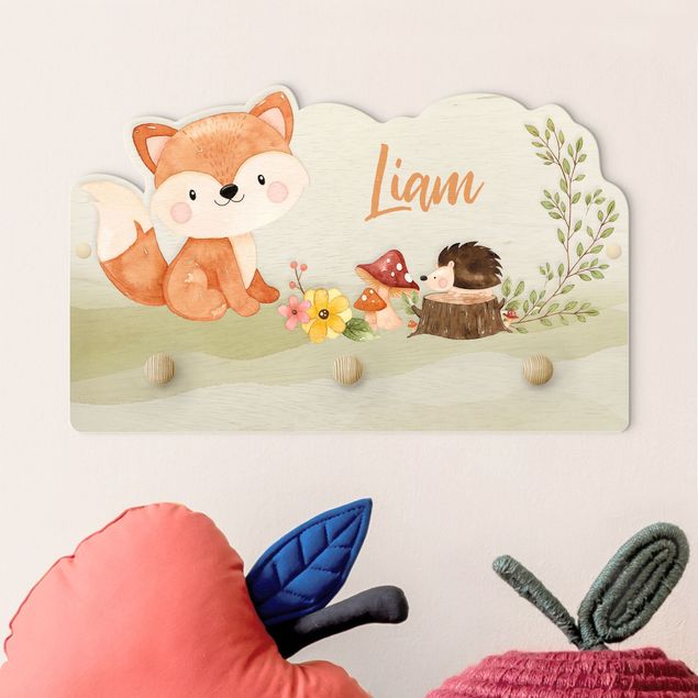 Nursery decoration Watercolour Forest Animal Fox With Customised Name
