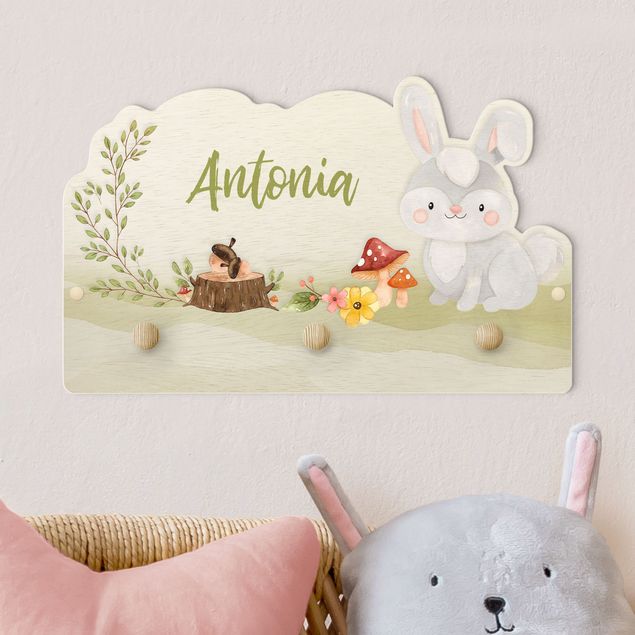 Nursery decoration Watercolour Forest Animal Bunny With Customised Name