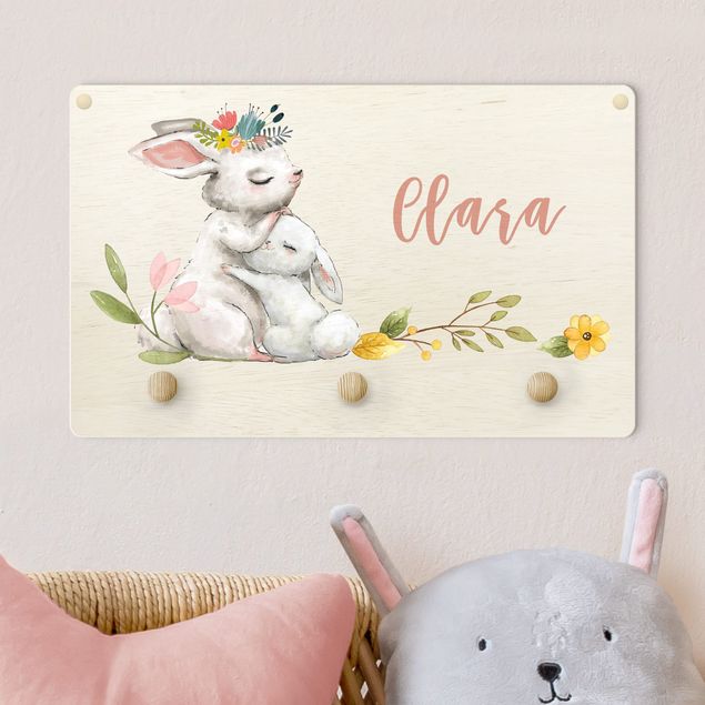 Kids room decor Watercolour Forest Animal Rabbit Family With Customised Name