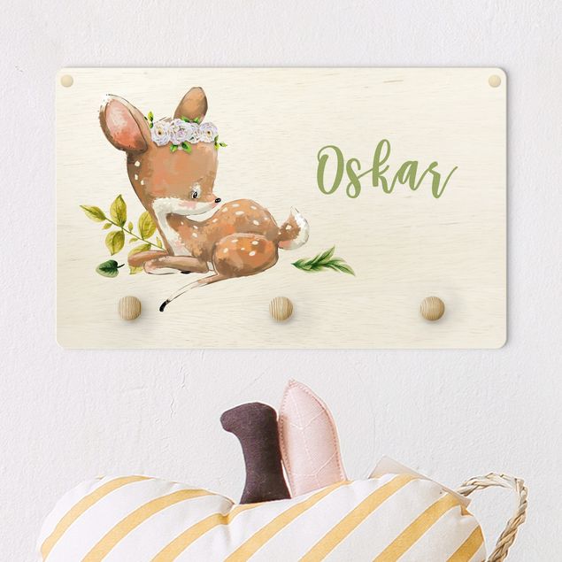 Nursery decoration Watercolour Forest Animal Fawn With Customised Name