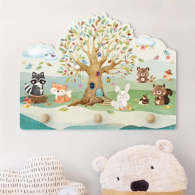 Kids room decor Watercolour Forest Animals With Trees