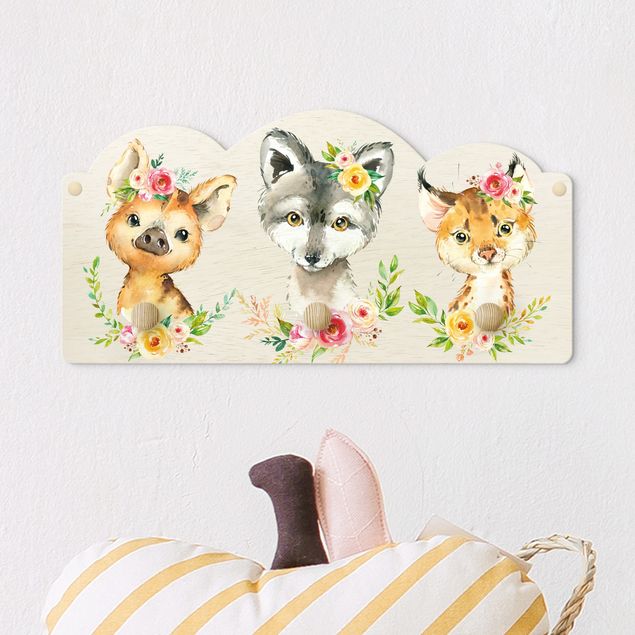 Nursery decoration Watercolour Forest Animals With Flowers II