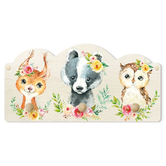 Coat rack for children - Watercolour Forest Animals With Flowers III