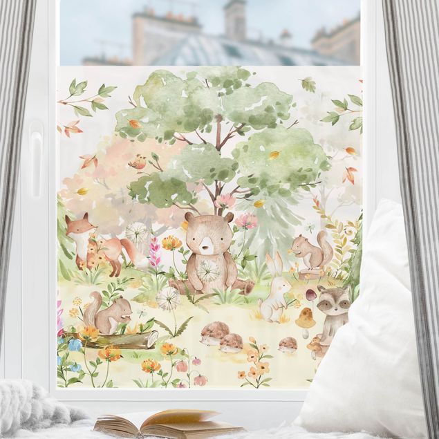 Flower stickers for glass Watercolour Forest Animals