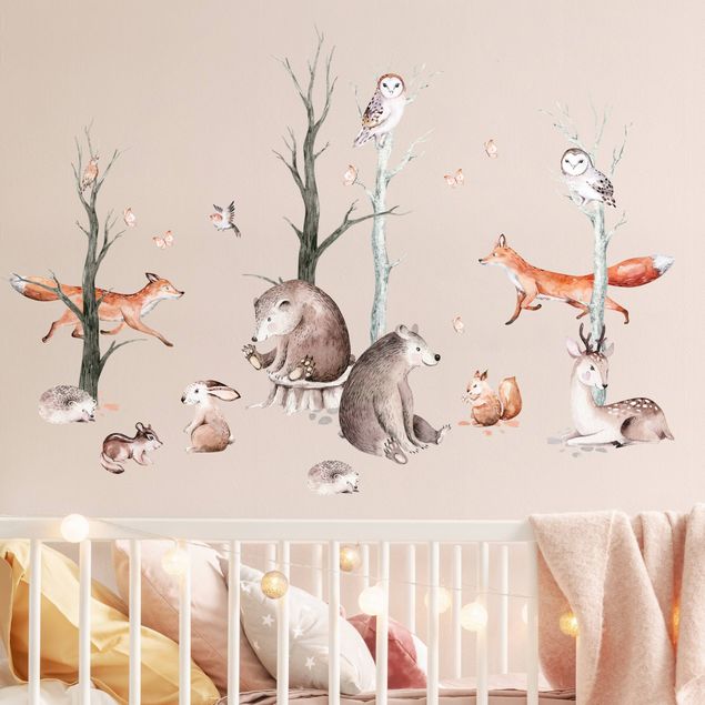 Wall stickers trees Watercolour Forest Animal Friends